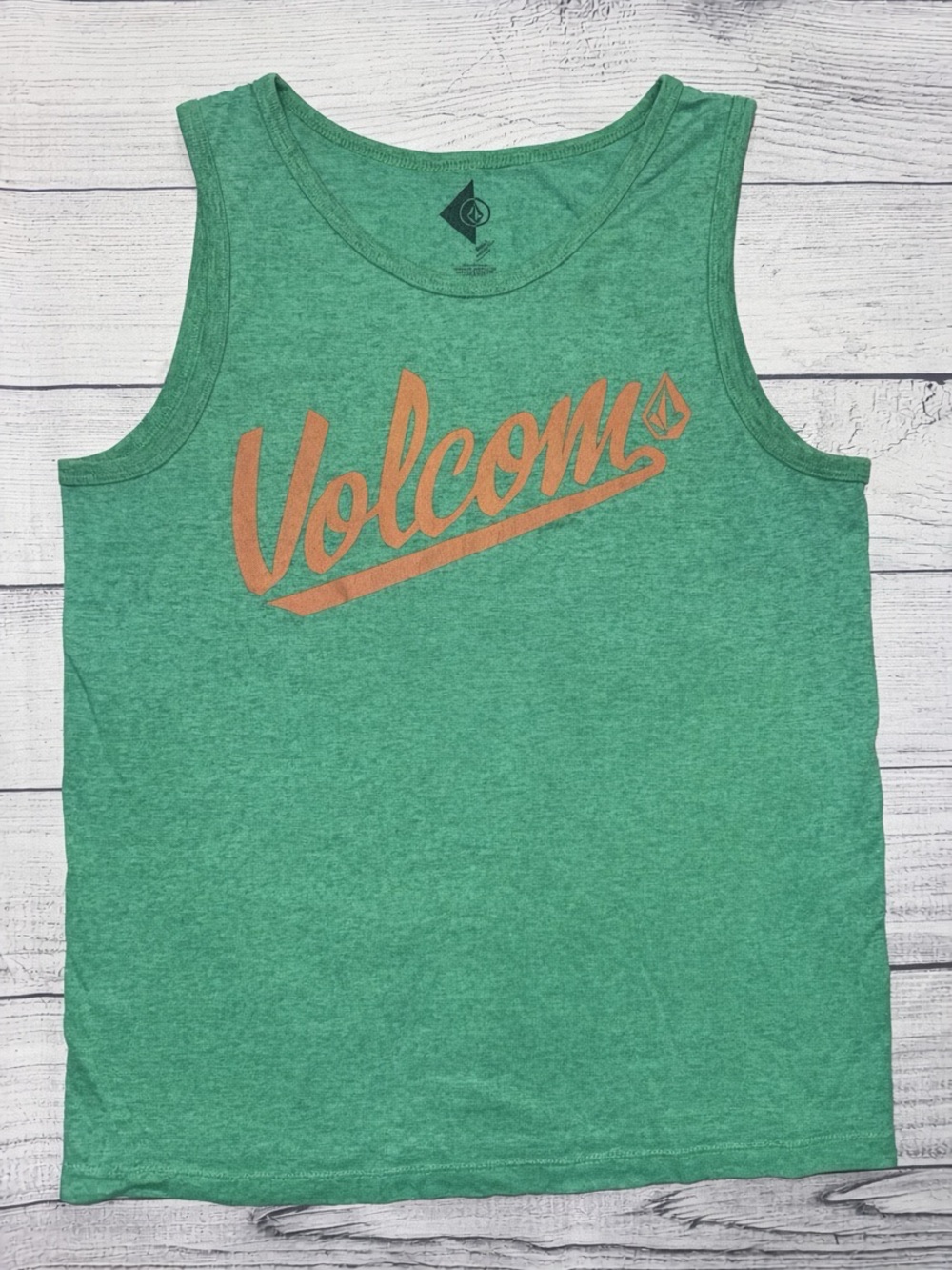 Volcom Sea Green Tank with Orange Script Logo